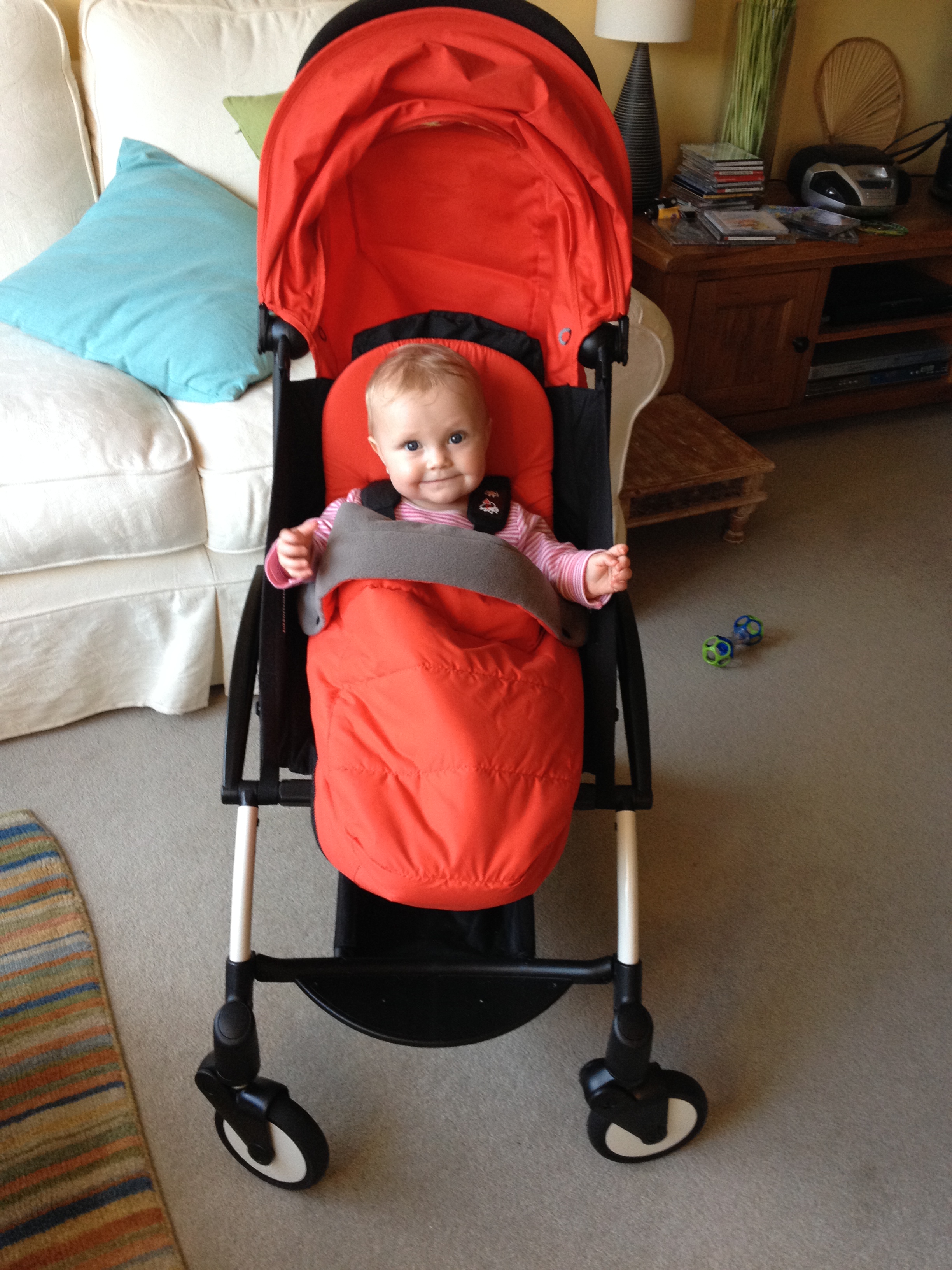 My eight-month-old daughter Emily was very pleased with her new mode of transport
